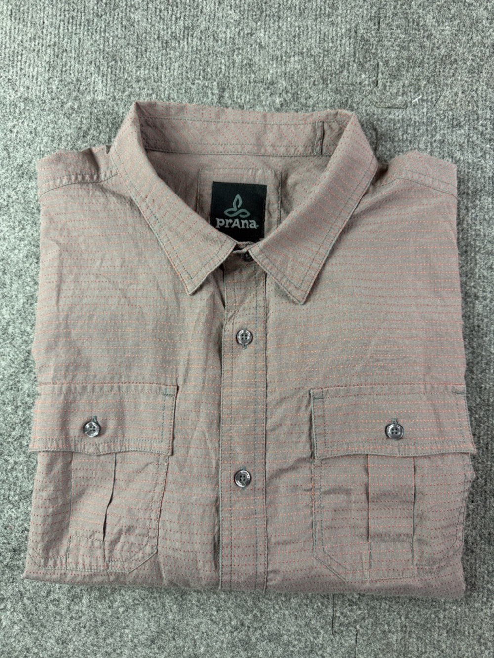 Prana Mens Organic Cotton Blend Short Sleeve Pocket Shirt Size XL Red/Gray